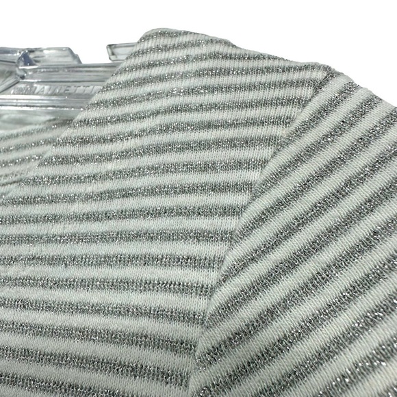 Banana Republic Silver Metallic Stripe Long Sleeve Scoop Neck Jersey, Small - Picture 7 of 12